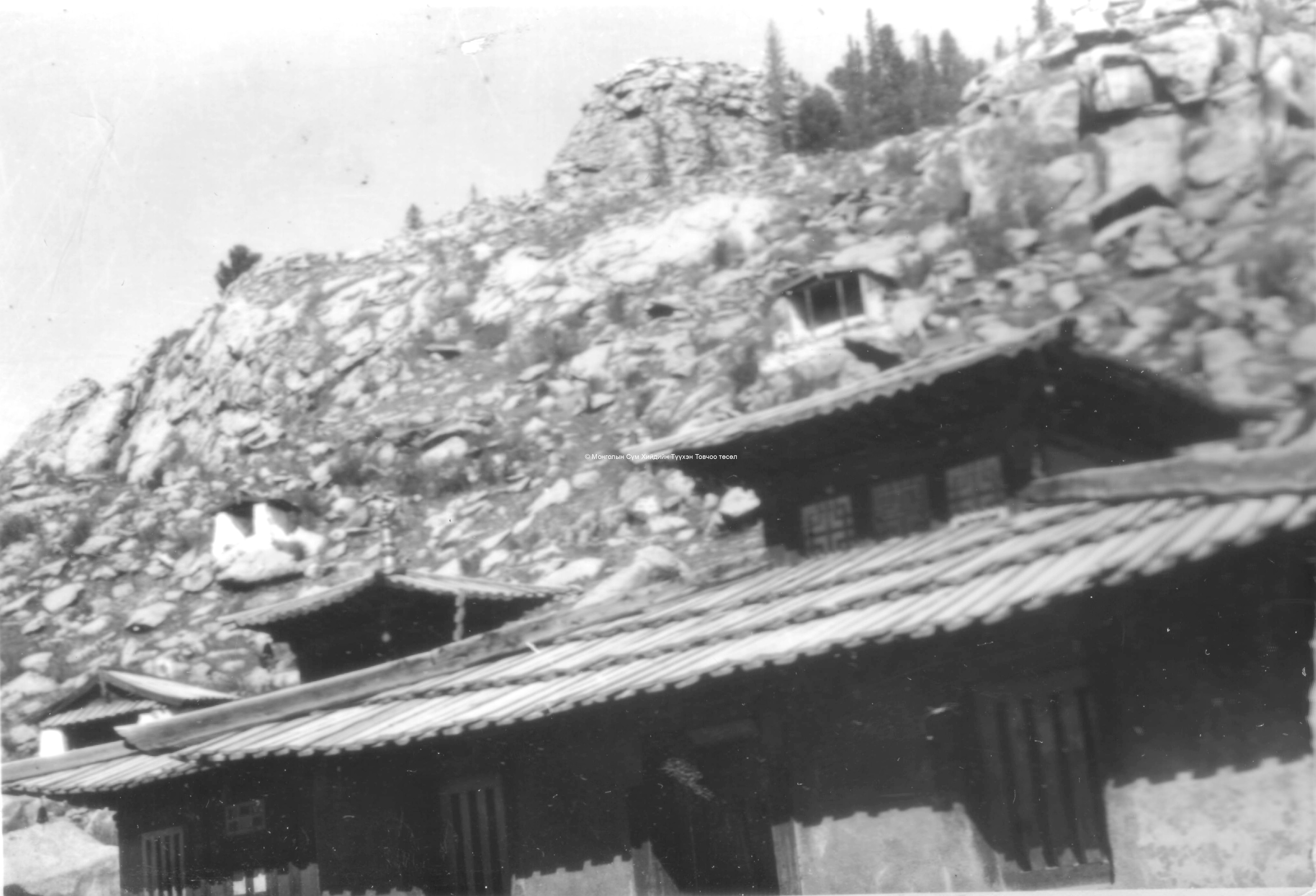 Roof of Khangaliin süm, and holy paintings of the hillside. Film Archives ? Roof of Khangaliin süm, and holy paintings of the hillside. Film Archives ?